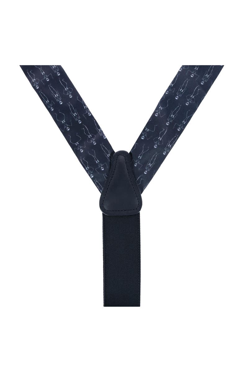 Trafalgar Davy Bones the Dancing Skeleton Silk Button End Suspenders, Alternate, color, Black