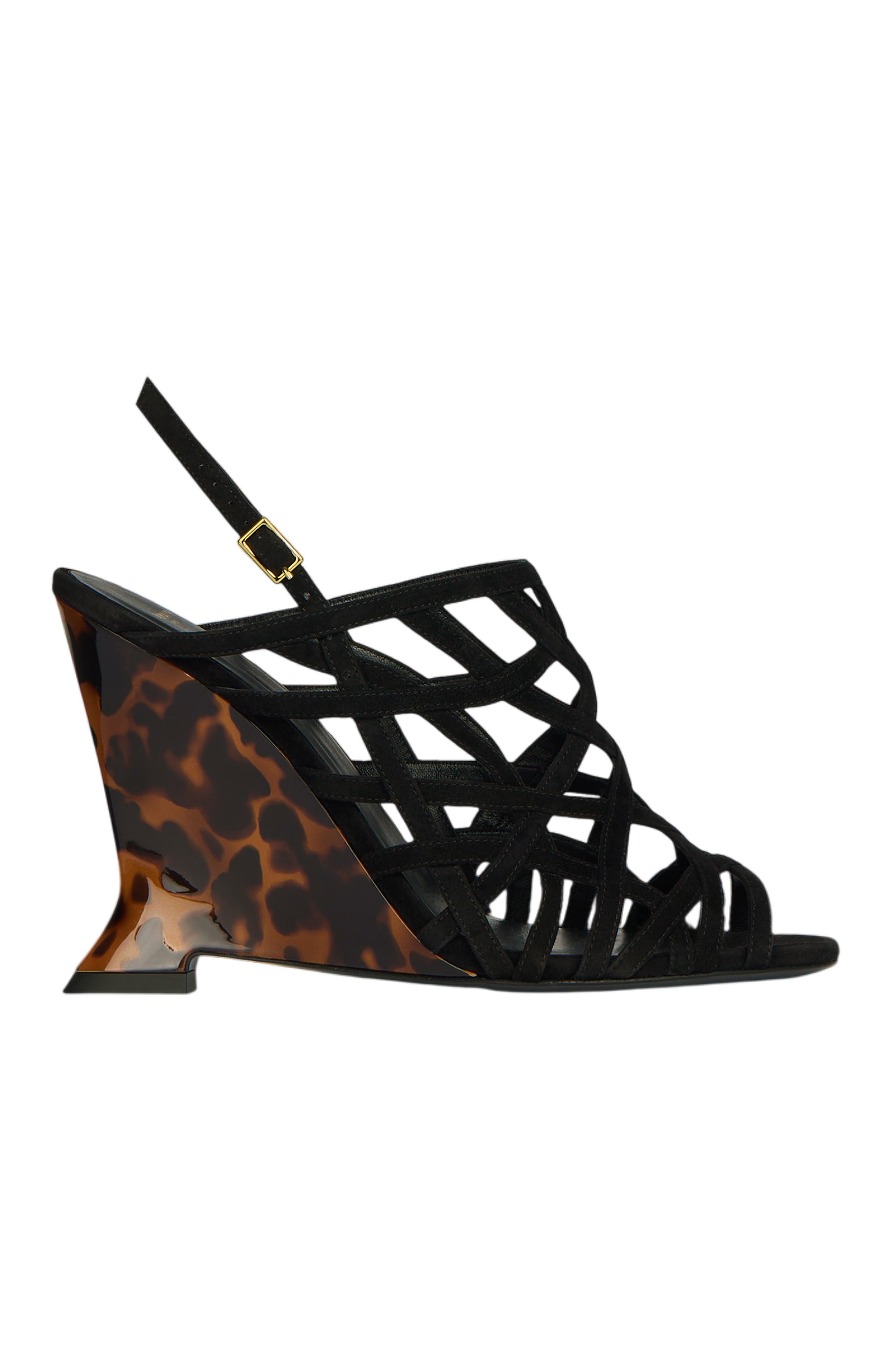 Wedge Cage Sandals in Suede, Alternate, color, multicolor
