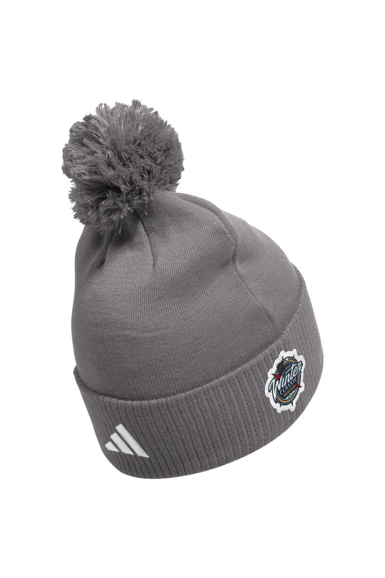Men's adidas Vegas Golden Knights Charcoal 2024 NHL Winter Classic Cuffed Knit Hat with Pom, Alternate, color, Charcoal