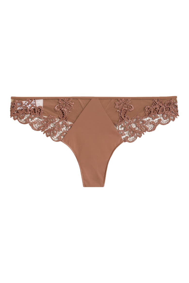 Saga Lace Trim Thong, Alternate, color, TENDER BROWN