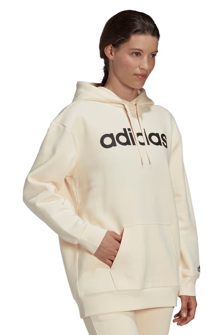 Drawstring Logo Hoodie, Alternate, color, ECRU TINT/ BLACK