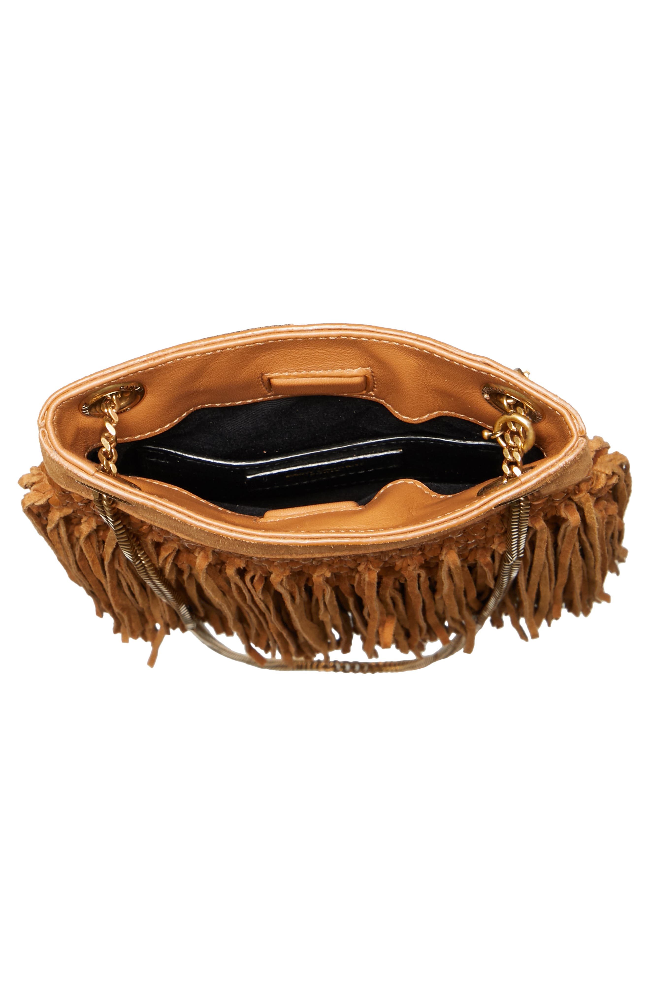 Saint Laurent Grace Raffia Suede Fringe Hobo, Alternate, color, 