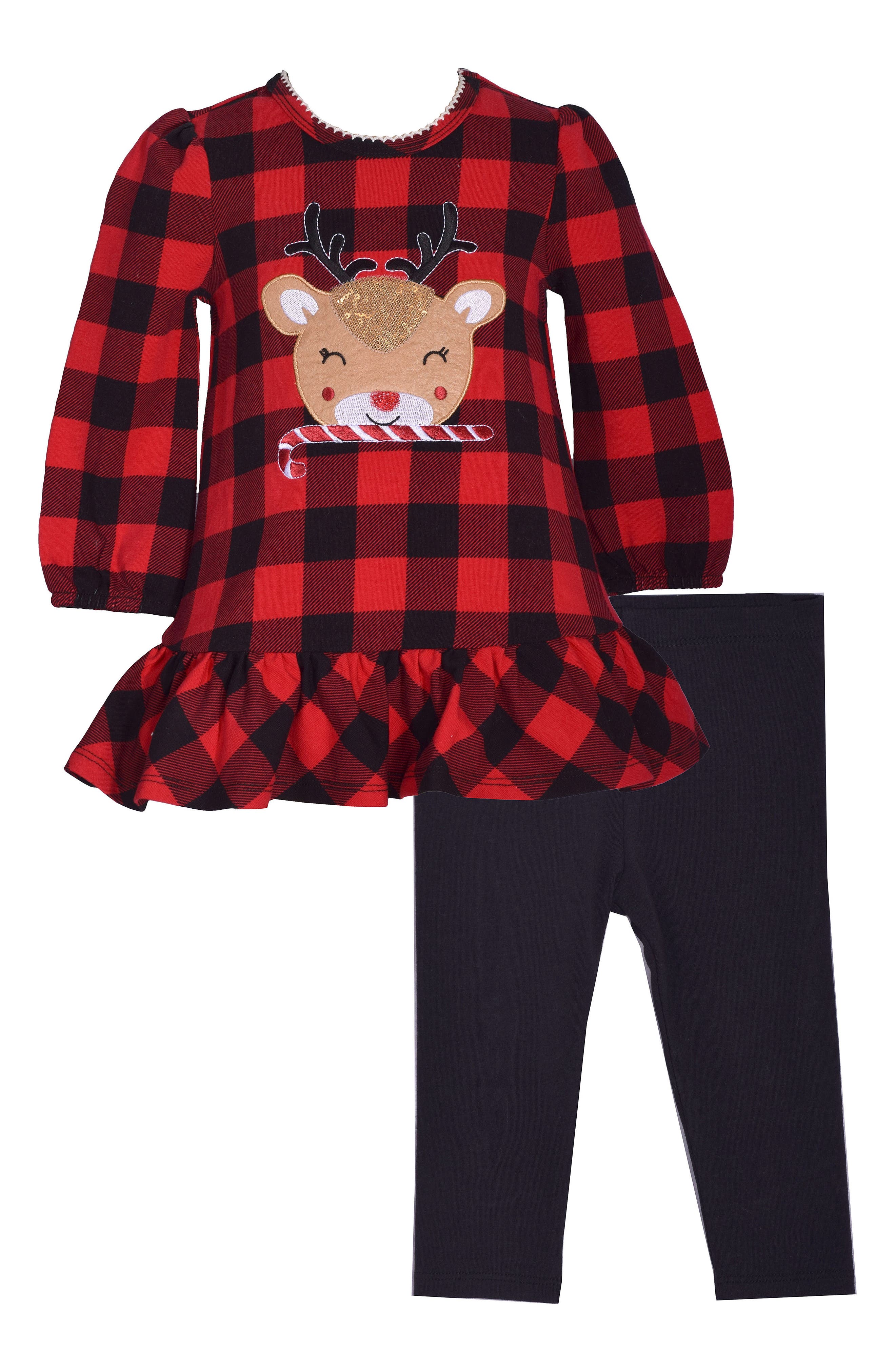 Bonnie Jean Reindeer Buffalo Check Tunic & Leggings