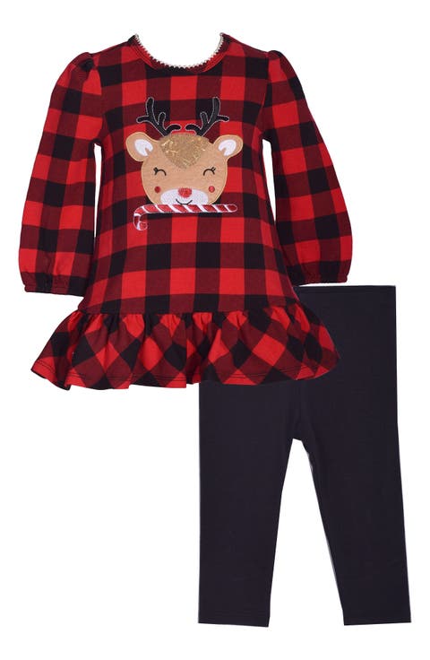 Reindeer Buffalo Check Tunic & Leggings (Toddler)