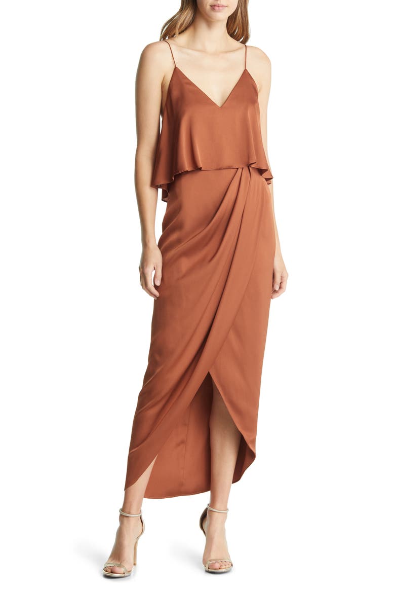 Luxe Frill Tulip Hem Maxi Dress, Main, color, MOCHA