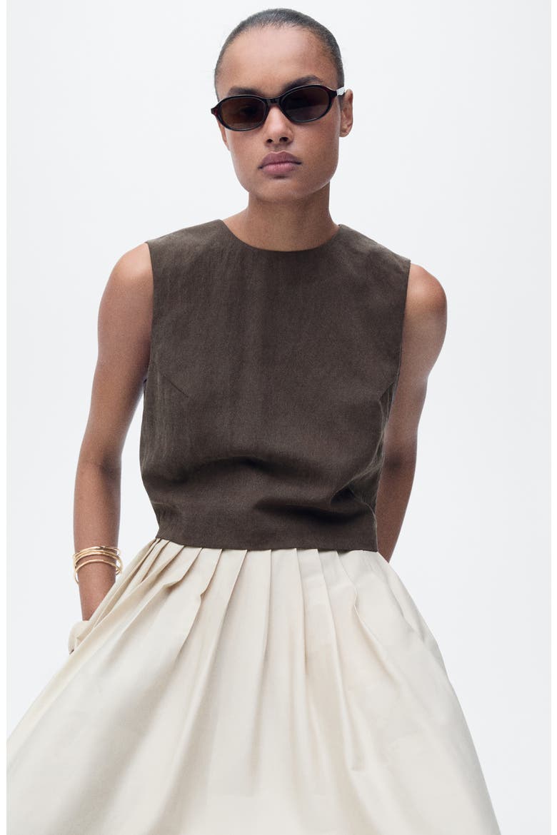 Sleeveless Back Button Crop Top, Alternate, color, BROWN