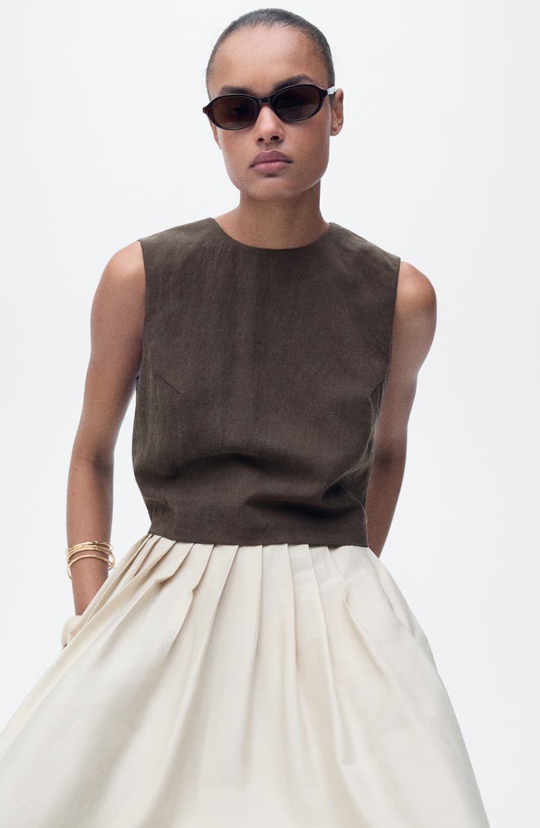 MANGO Sleeveless Back Button Crop Top, Alternate, color, Brown