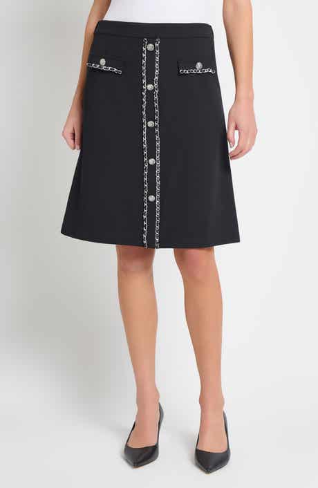 Chain Trim Deco Crepe A-Line Skirt