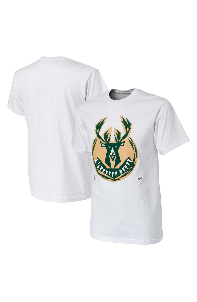 NBA X Naturel Men's NBA x Naturel White Milwaukee Bucks No Caller ID T-Shirt, Main, color, White