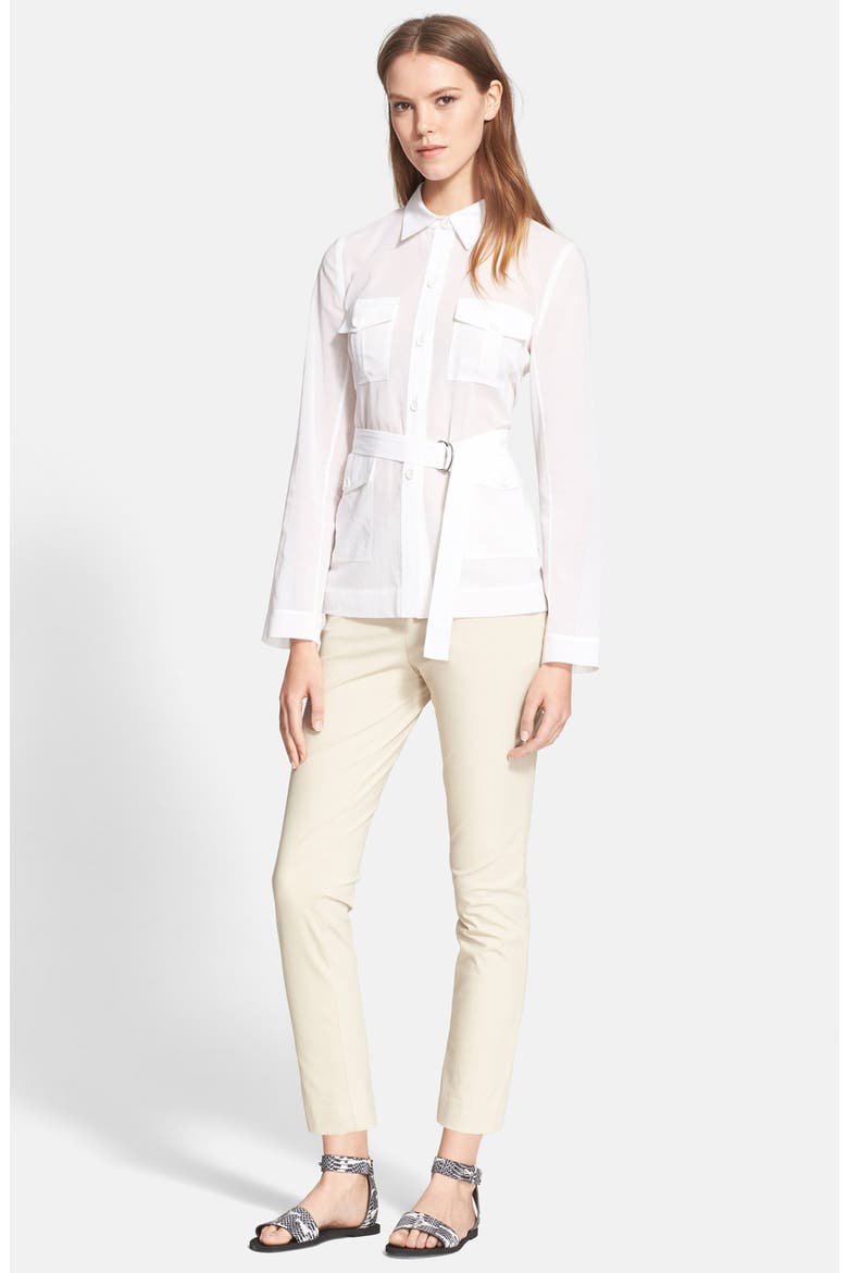 'Lorem' Belted Four Pocket Cotton Shirt, Alternate, color, WHITE