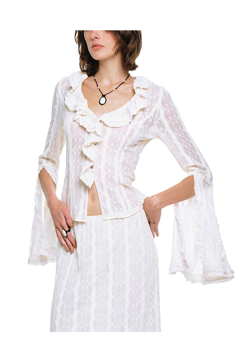 Floral Ruffle Stretch Lace Blouse, Alternate, color, Cream