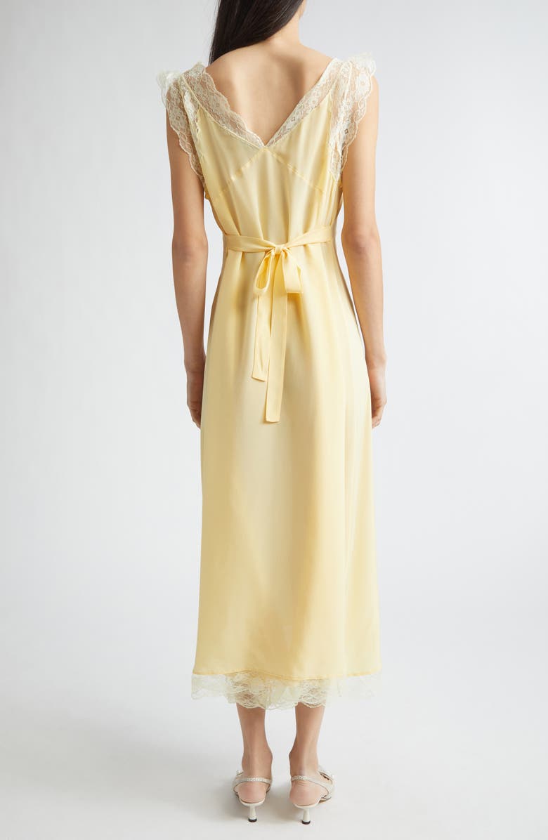 Tanner Fletcher Gender Inclusive Irene Lace Trim Silk Georgette Midi Dress, Alternate, color, Yellow