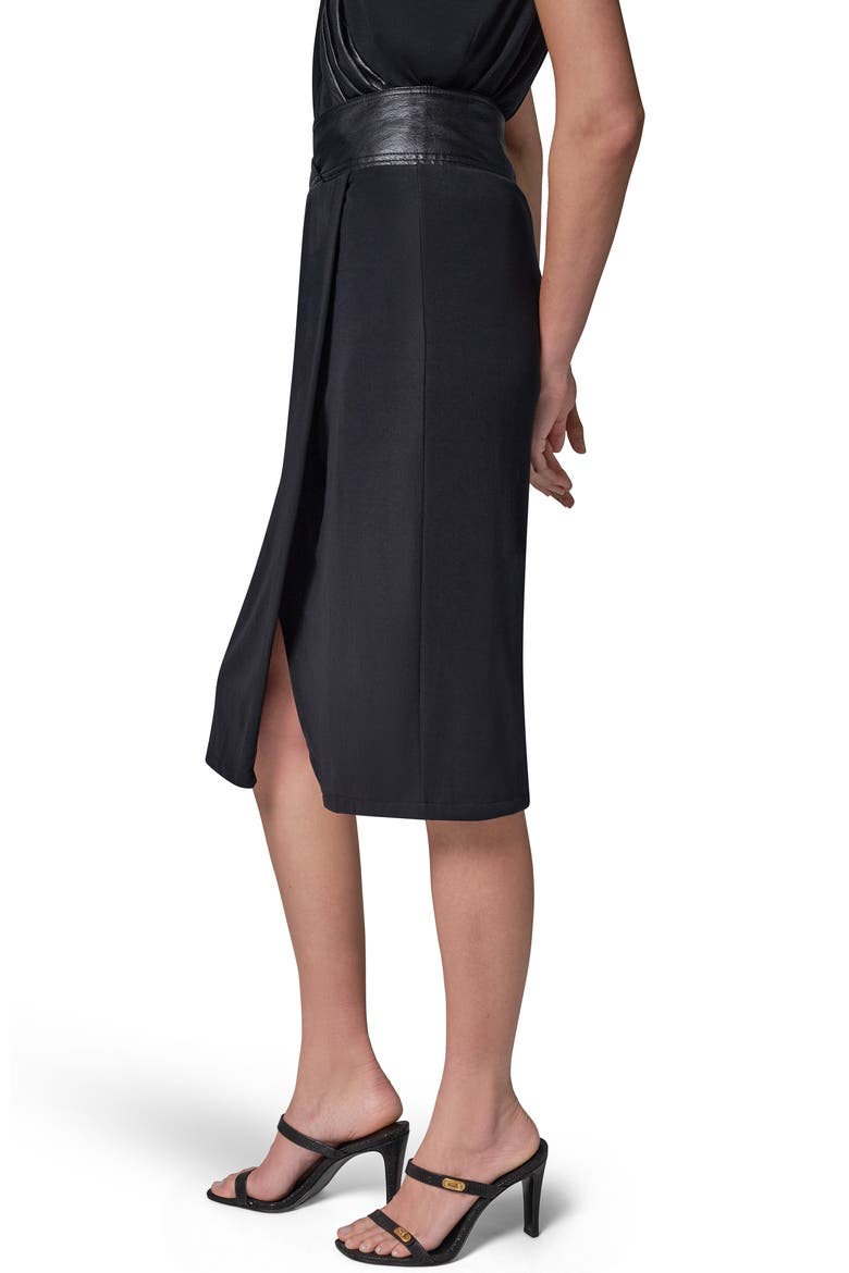 Faux Leather Trim Twist Midi Skirt, Alternate, color, BLACK