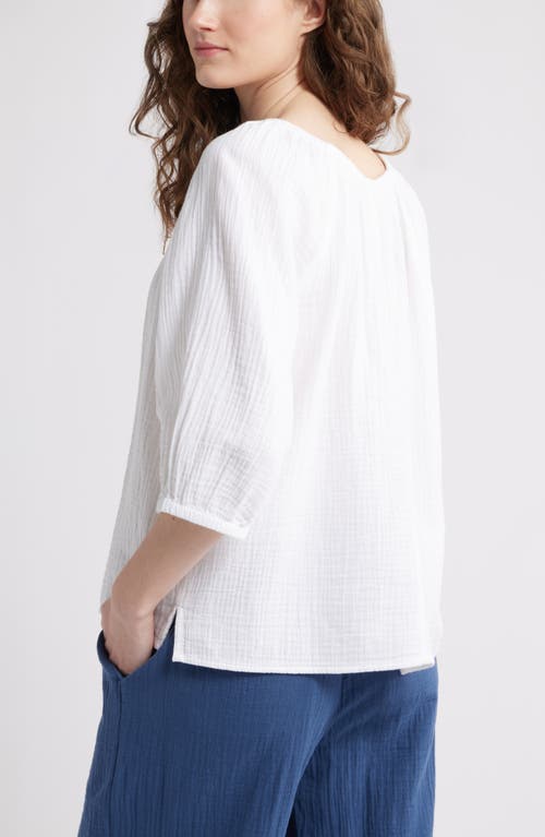 Caslon ® Gathered Elbow Sleeve Gauze Top In White