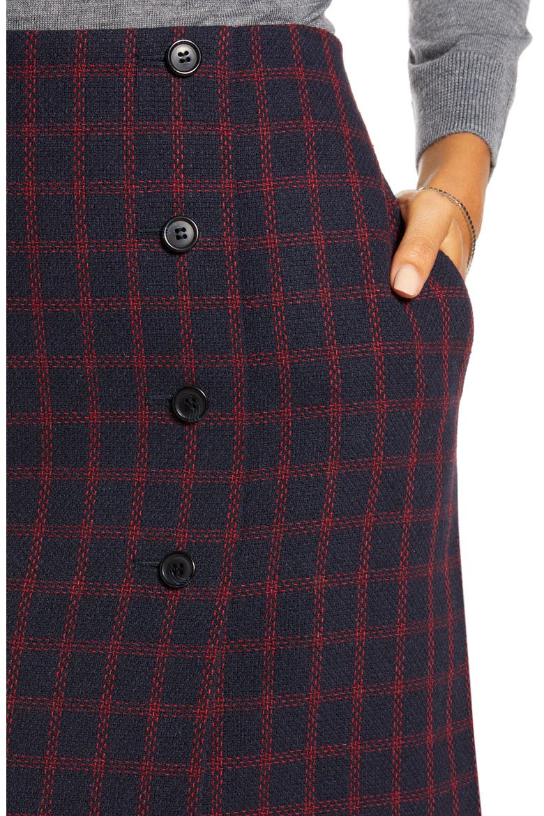 Double Button Skirt, Alternate, color, NAVY- RED BASKETWEAVE