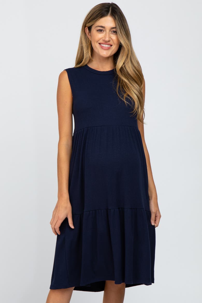 Ribbed Sleeveless Midi Dress, Alternate, color, Navy Blue