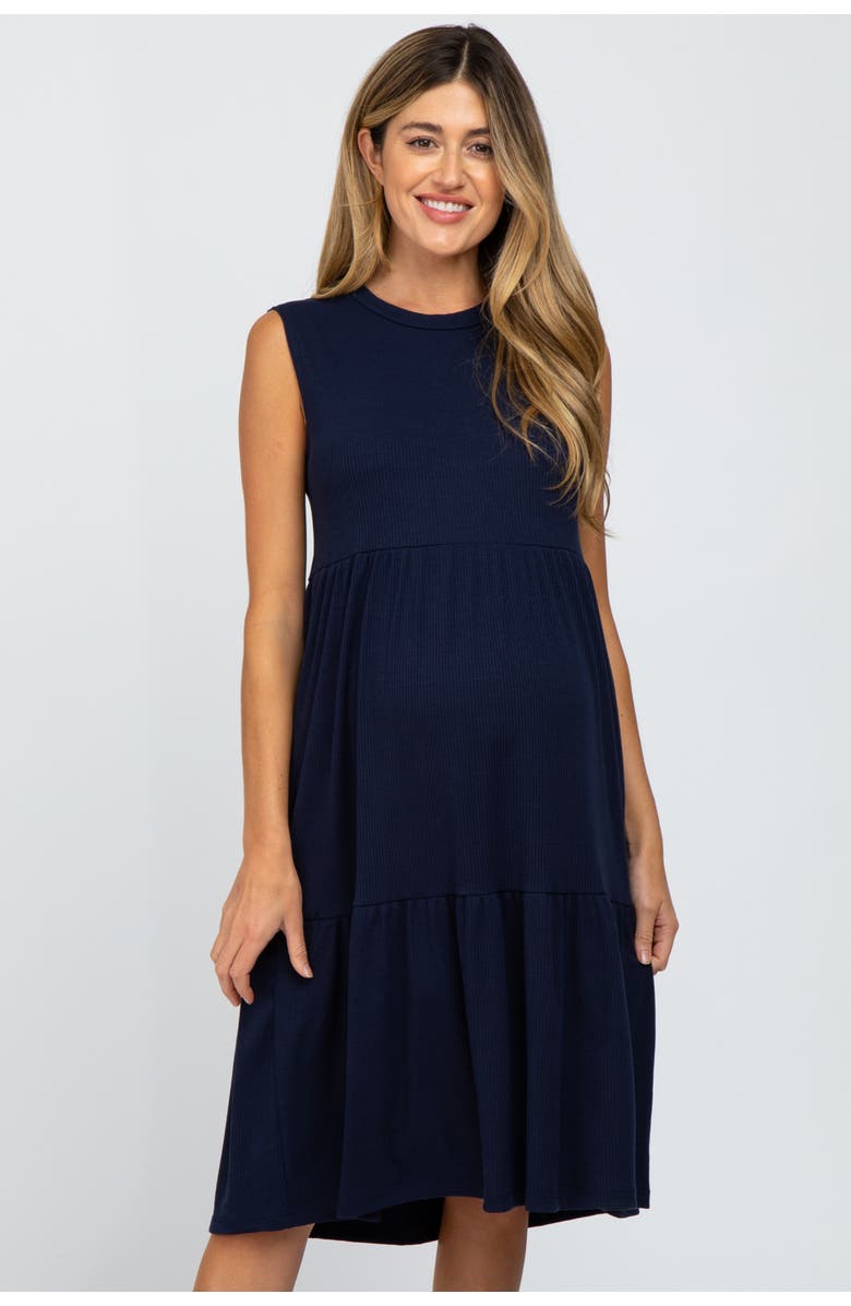 PinkBlush Ribbed Sleeveless Midi Dress, Alternate, color, Navy Blue