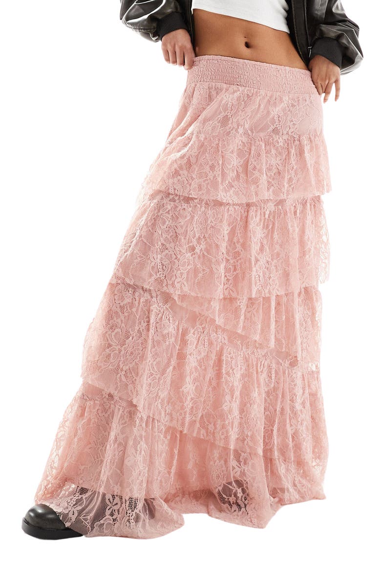 Tiered Lace Maxi Skirt, Main, color, LIGHT PINK
