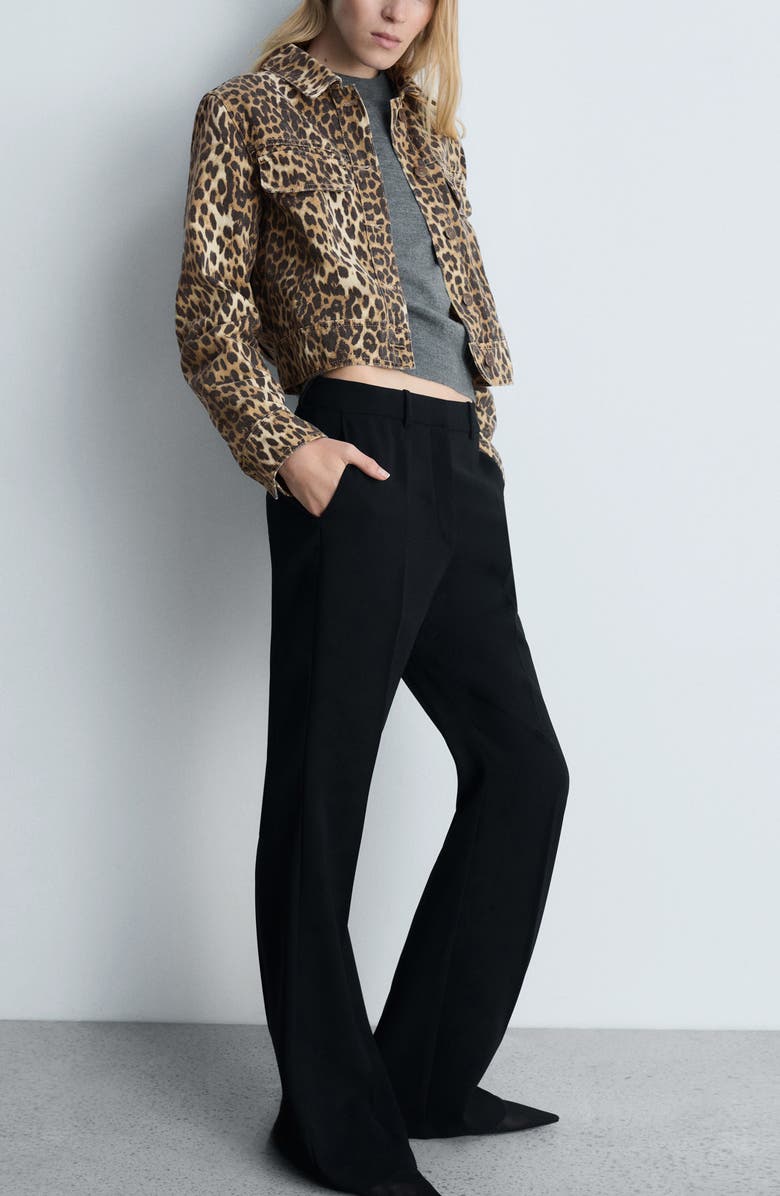 MANGO Leopard Print Denim Trucker Jacket, Alternate, color, 