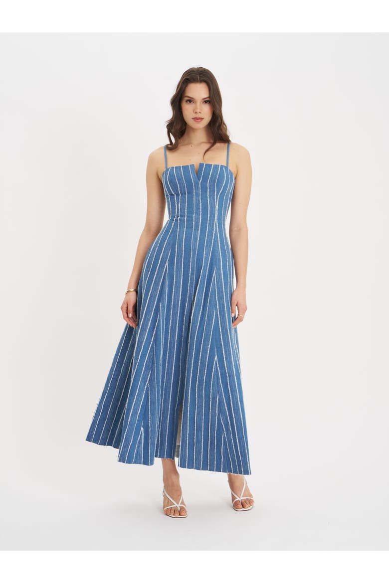 Abygail Stripe Cotton Denim Maxi Dress, Alternate, color, blue