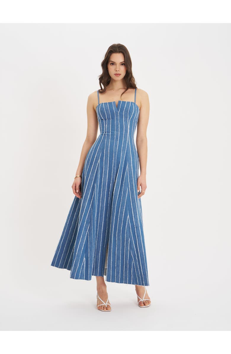 Miss Circle Abygail Stripe Cotton Denim Maxi Dress, Alternate, color, Blue