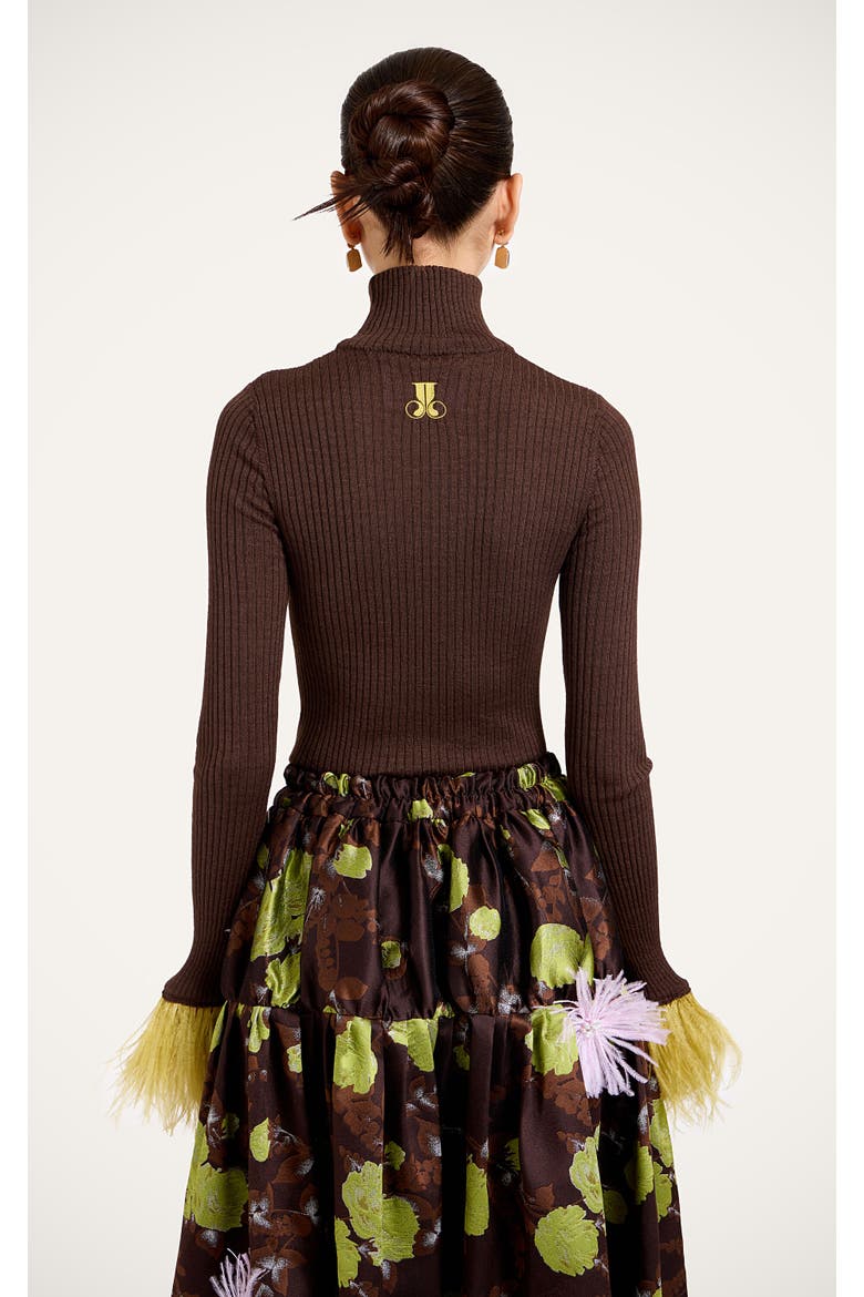 High Kick Top With Feathers, Alternate, color, Solid Cocoa Cocoa