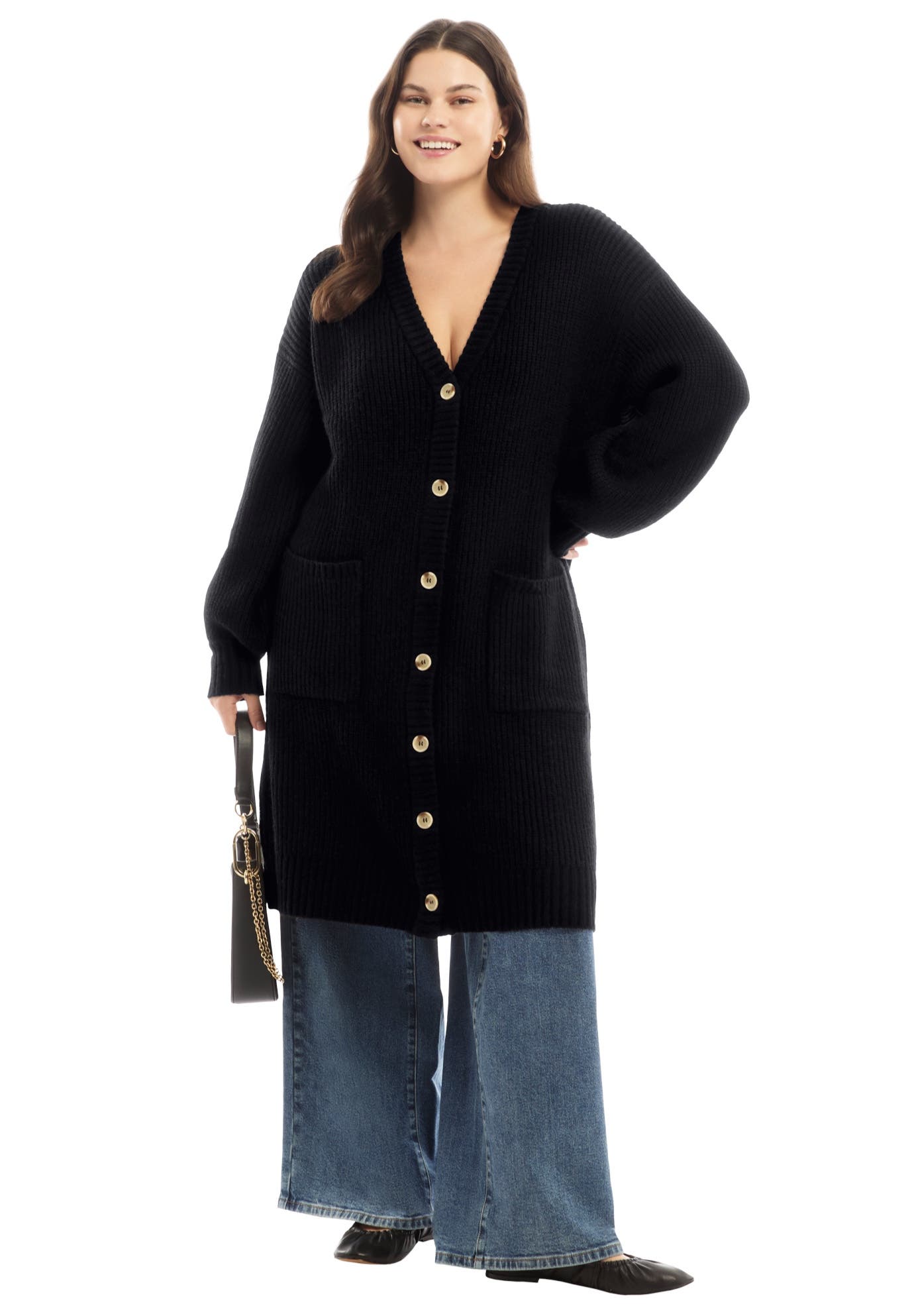 Midi-Length Button-Down Cardigan