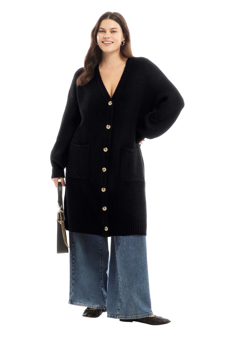 Midi-Length Button-Down Cardigan, Main, color, BLACK ONYX