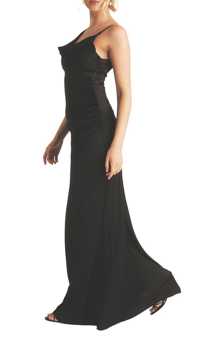 Six Stories Cowl Front Asymmetric Bridesmaid Dress, Alternate, color, Black