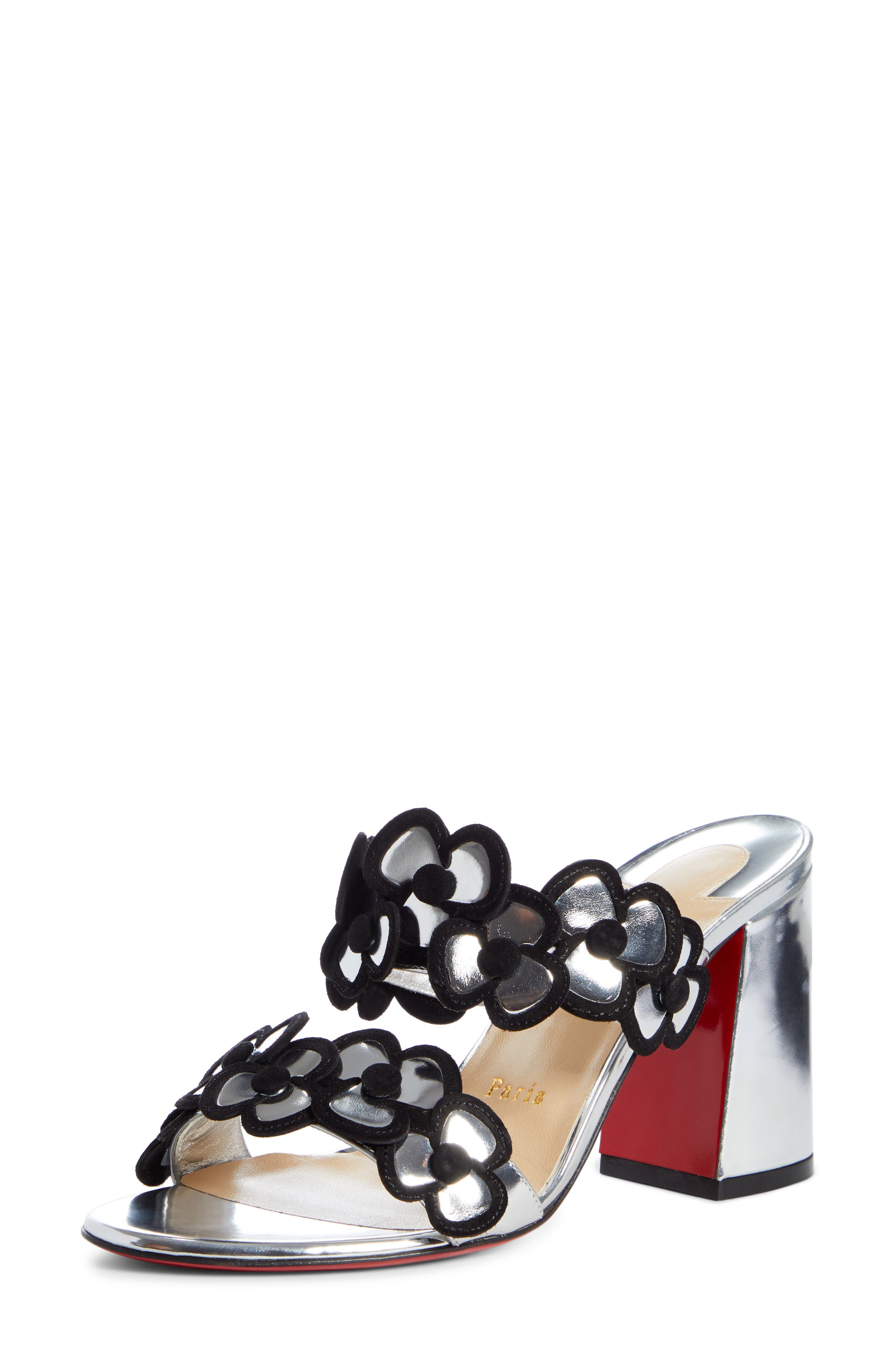 Christian Louboutin Tres Pansy Flower Block Heel Sandal, Main, color, 