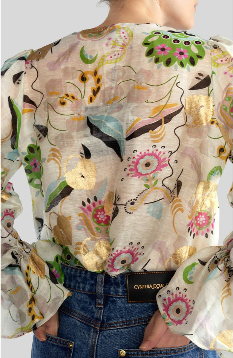 Cynthia Rowley Love Locket Silk Linen Blouse, Alternate, color, 