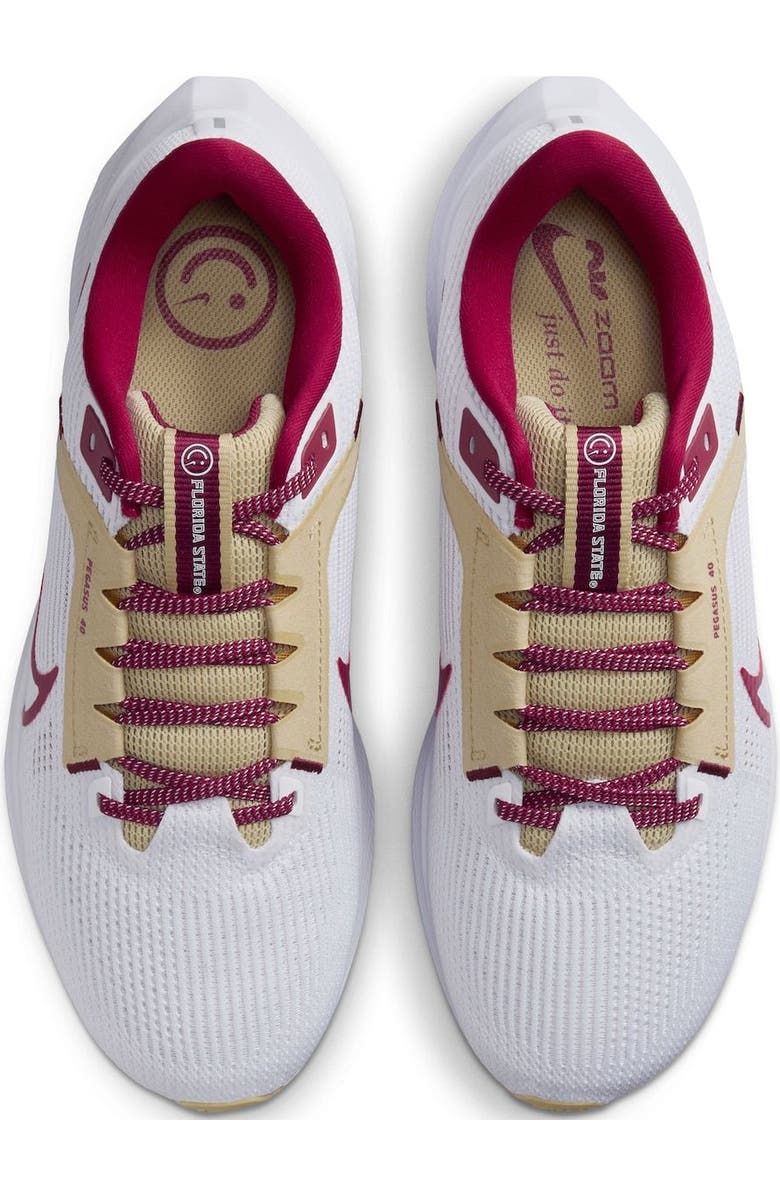 Nike Unisex Nike White Florida State Seminoles Zoom Pegasus 40 Running Shoe, Alternate, color,
