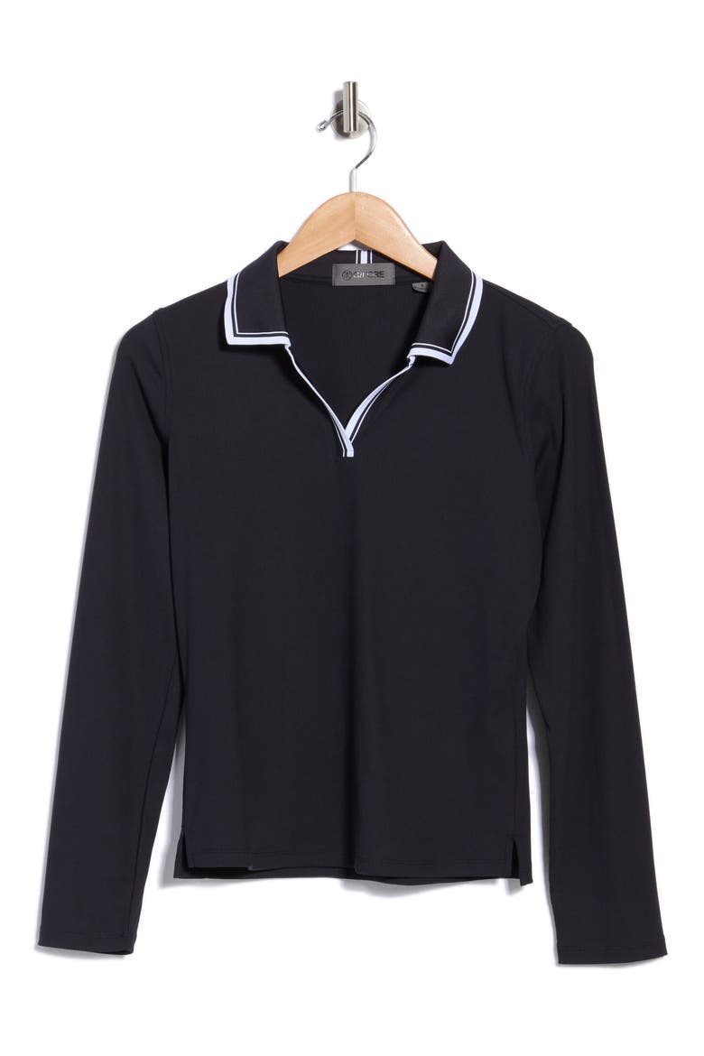 Johnny Collar Rib Performance Long Sleeve Polo, Alternate, color, ONYX