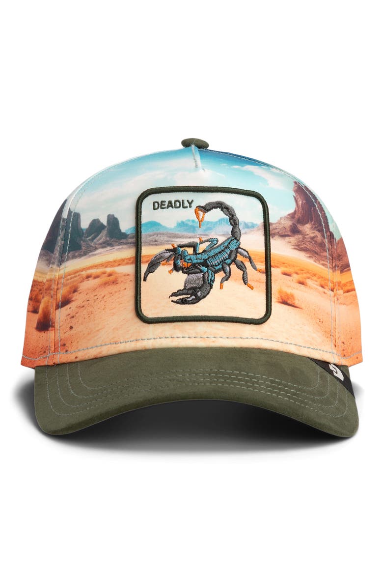 Scorpion in the Element Embroidered Patch Trucker Hat, Alternate, color, PALM