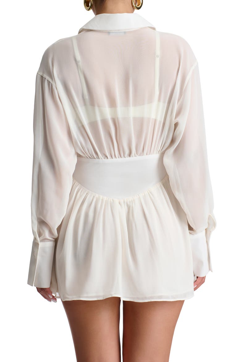 Gathered Long Sleeve Minidress, Alternate, color, WHITE