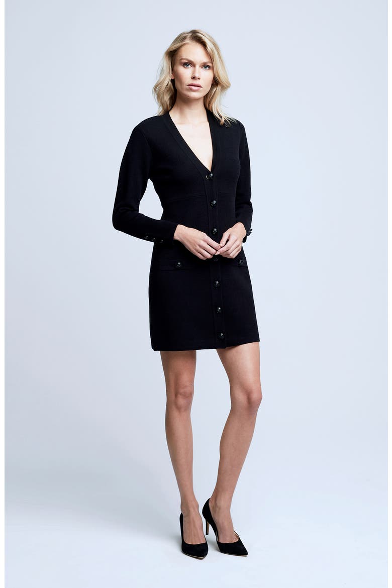 Breanna V-Neck Long Sleeve Minidress, Alternate, color, BLACK/ BLACK