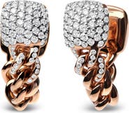 Haus of Brilliance 18K Rose Gold 3/4 Cttw Round Diamond Pave Cuban Chain Huggie Earrings