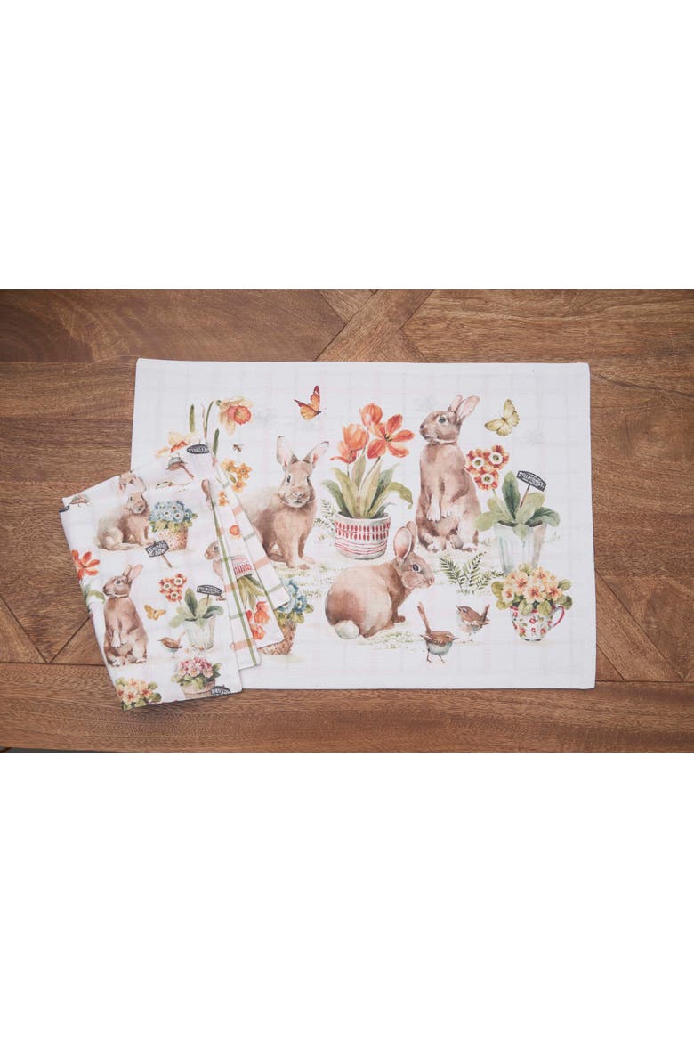 Little Garden Rabbit Bunnies 100% Cotton Set of 6 Placemats 14" x 20", Alternate, color, Beige