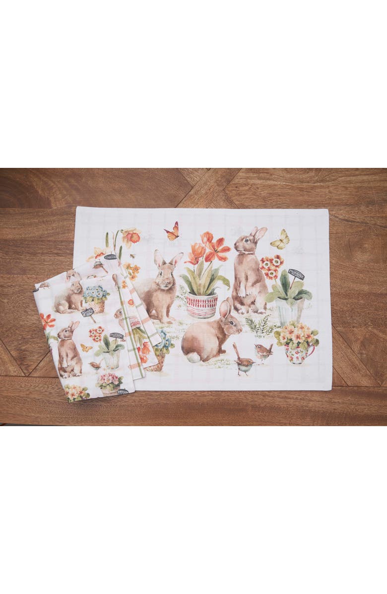 C&F Home Little Garden Rabbit Bunnies 100% Cotton Set of 6 Placemats 14" x 20", Alternate, color, Beige