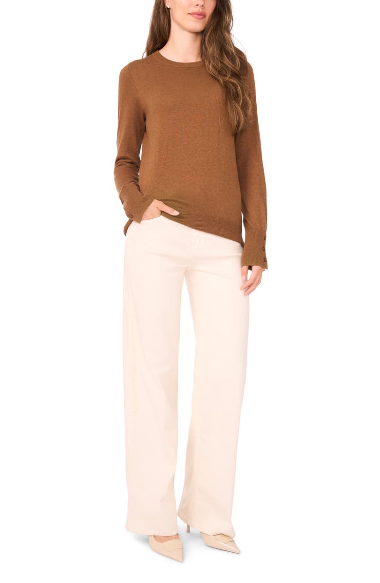 Halogen<sup>®</sup> Button Cuff Crewneck Sweater, Alternate, color, Rich Cognac