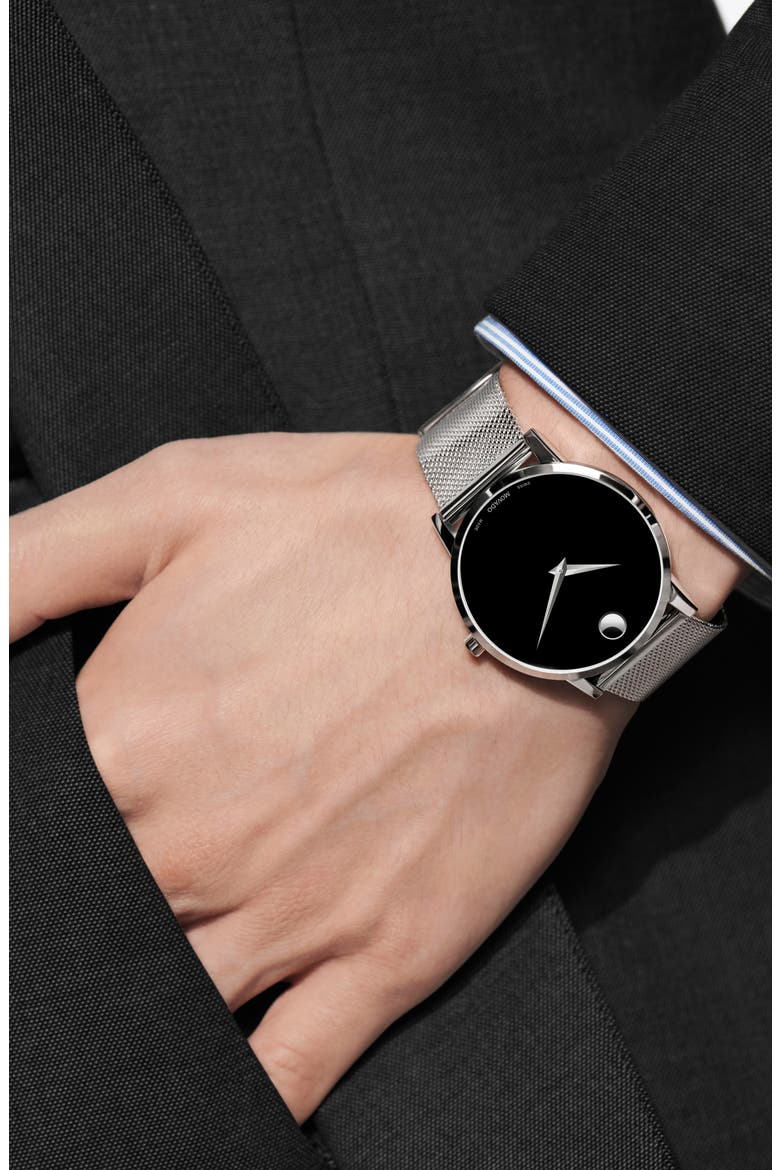 Museum Mesh Strap Watch, 40mm, Alternate, color, BLACK DIAL