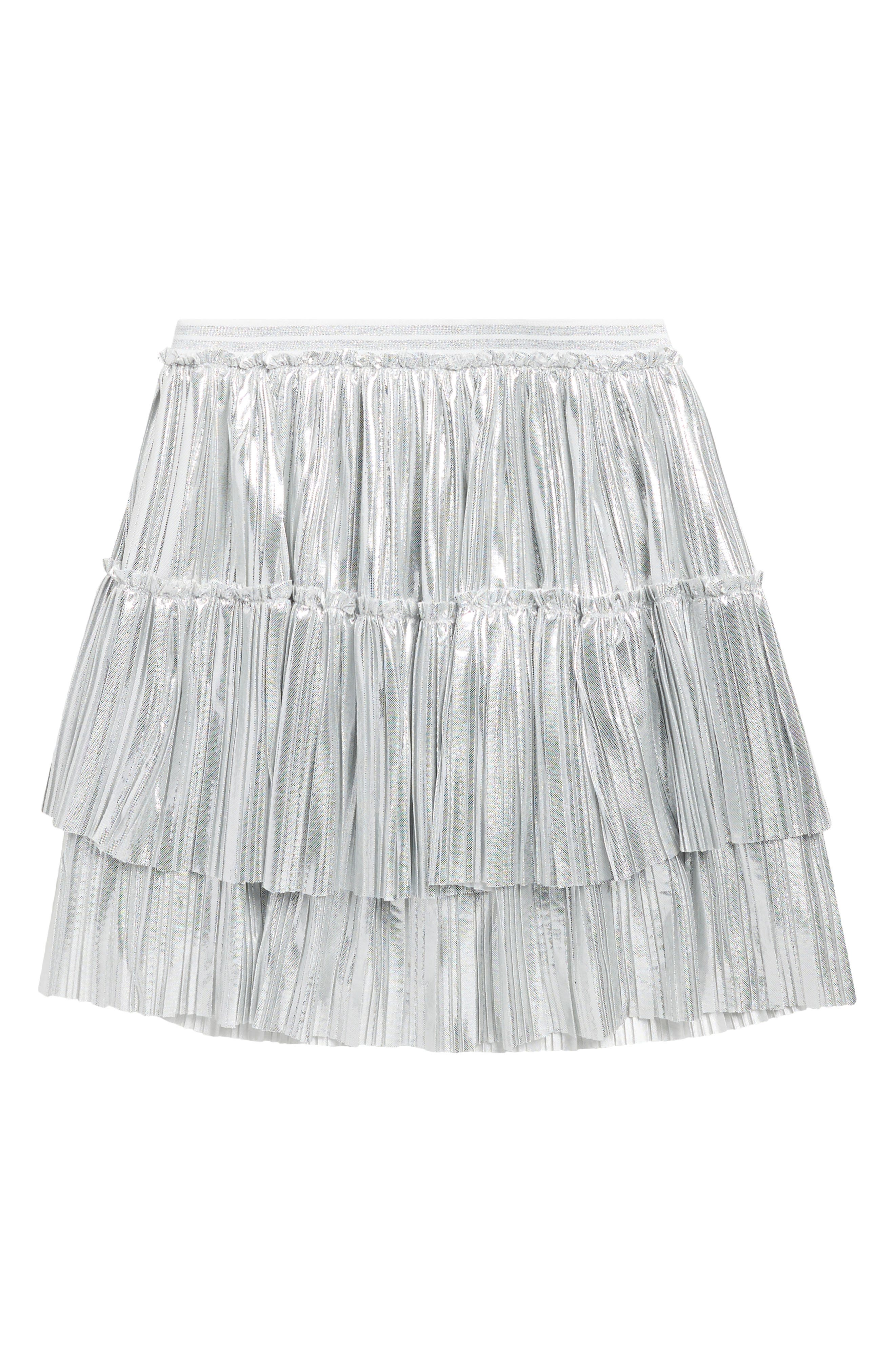 Kids' Tiered Pleated Metallic Miniskirt