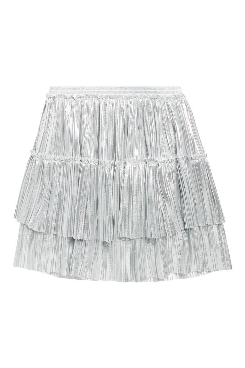 Kids' Tiered Pleated Metallic Miniskirt, Main, color, SILVER