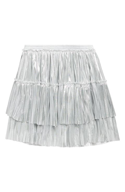 Kids' Tiered Pleated Metallic Miniskirt