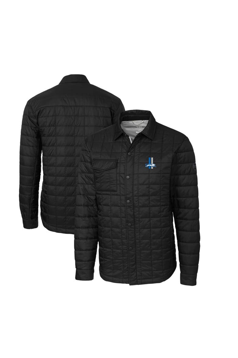 Men's Cutter & Buck Black Detroit Lions Throwback Logo Rainier PrimaLoft Eco Insulated Quilted Button-Up Shacket, Main, color, Black