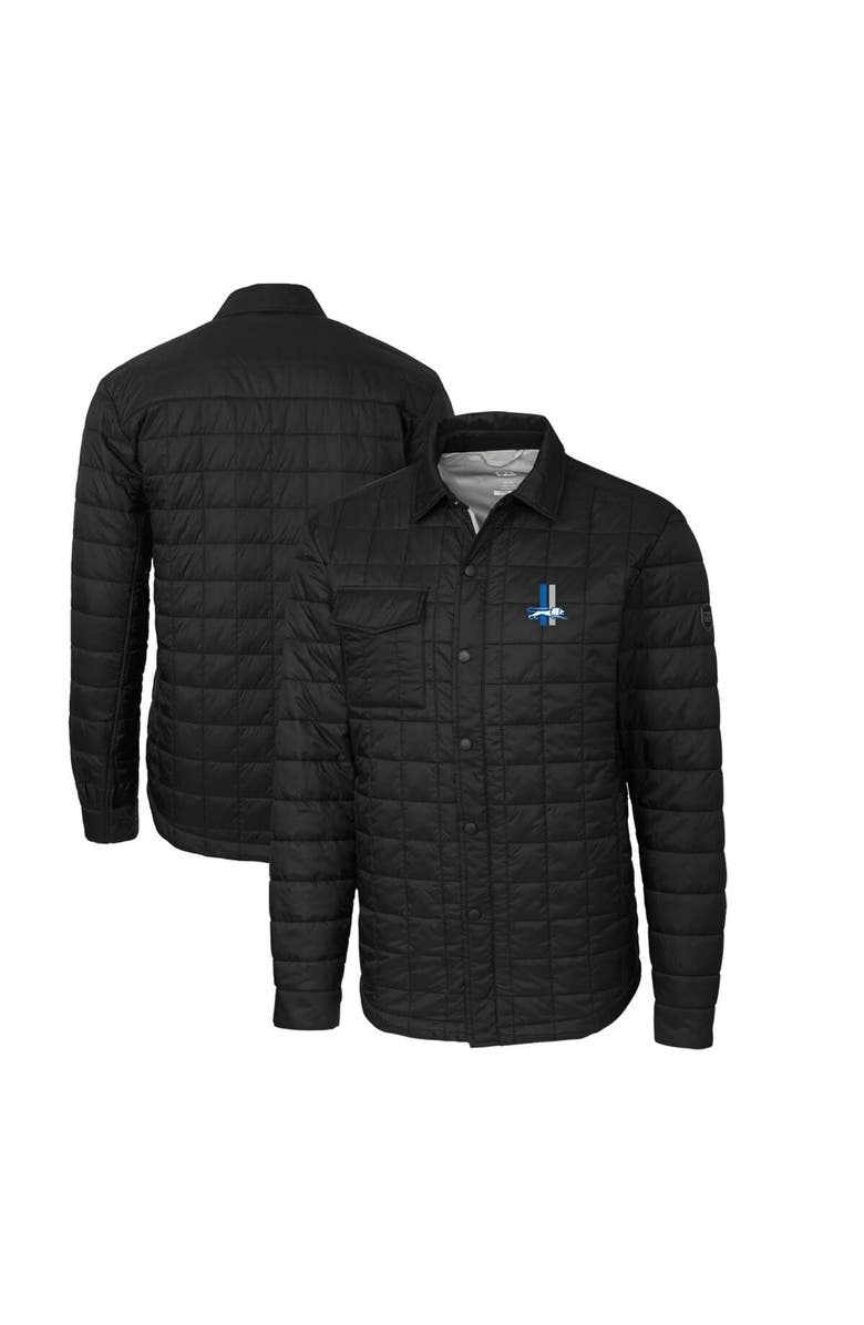 Cutter & Buck Men's Cutter & Buck Black Detroit Lions Throwback Logo Rainier PrimaLoft Eco Insulated Quilted Button-Up Shacket, Main, color, Black