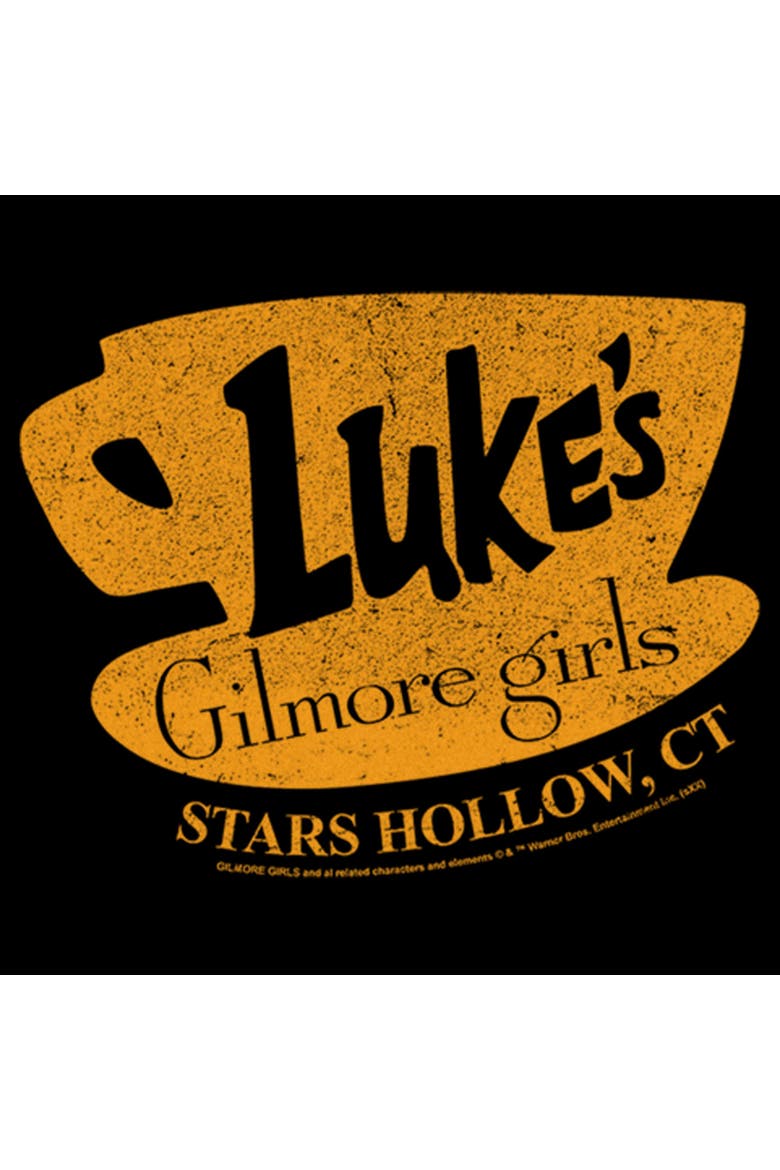 Girls' Luke's Dinner Distressed Logo Graphic Cropped T-Shirt, Alternate, color, Black