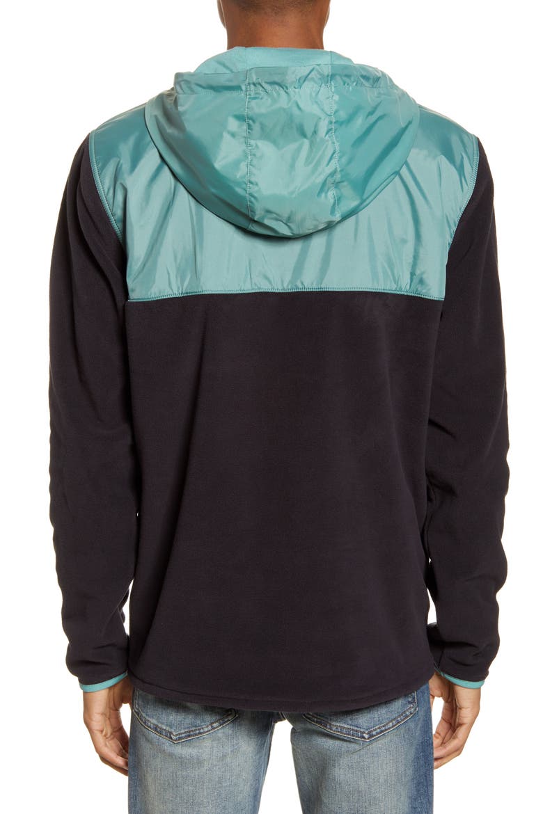 Windward Hooded Fleece & Nylon Anorak, Alternate, color, BLACK/OIL BLUE