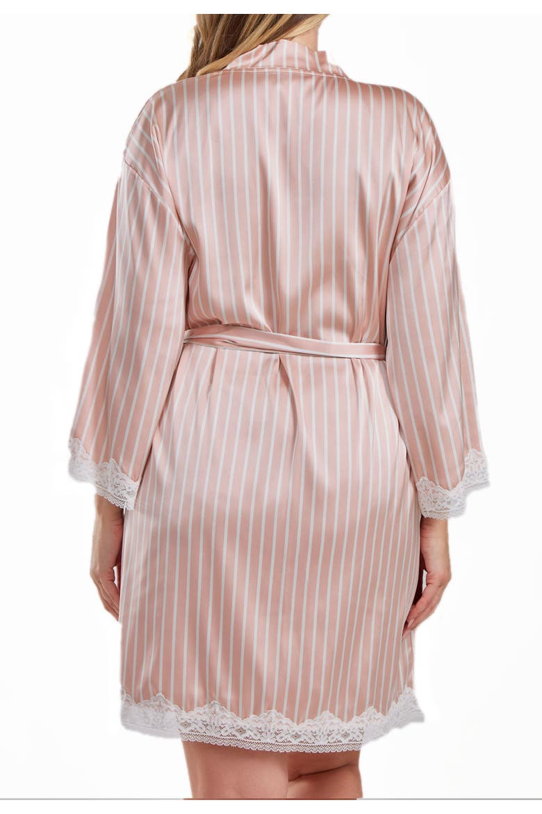 Silky Satin Stripe Lace Robe Mid-Thigh Length, Alternate, color, Pink
