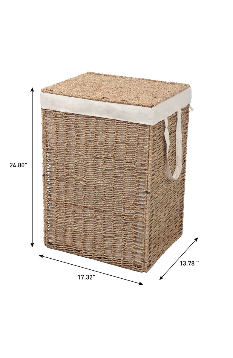 HAPPIMESS Reed Coastal Bohemian Handwoven Seagrass Laundry Hamper with Lid and Removable Liner, Natural, Alternate, color, Natural 85L